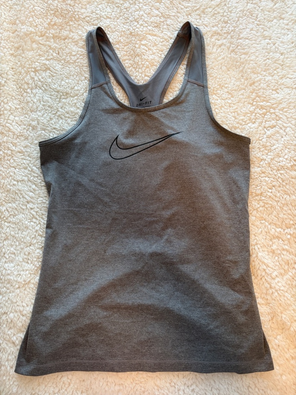 Nike Women's Grey Racerback Dri-FIT Tank with Black Swoosh